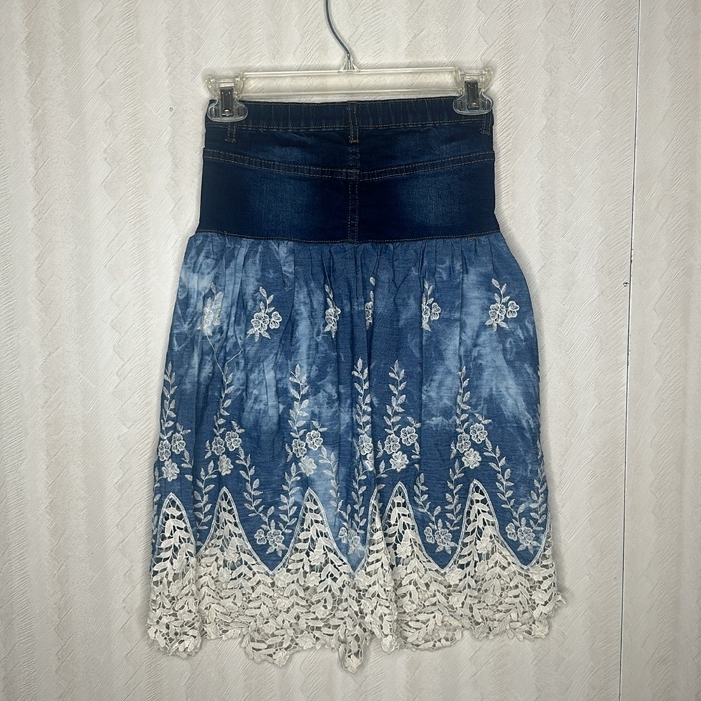 ❤️ KIDPIK Blue and White tie-dye  Embroidered Skirt girls 8 - Picture 4 of 5